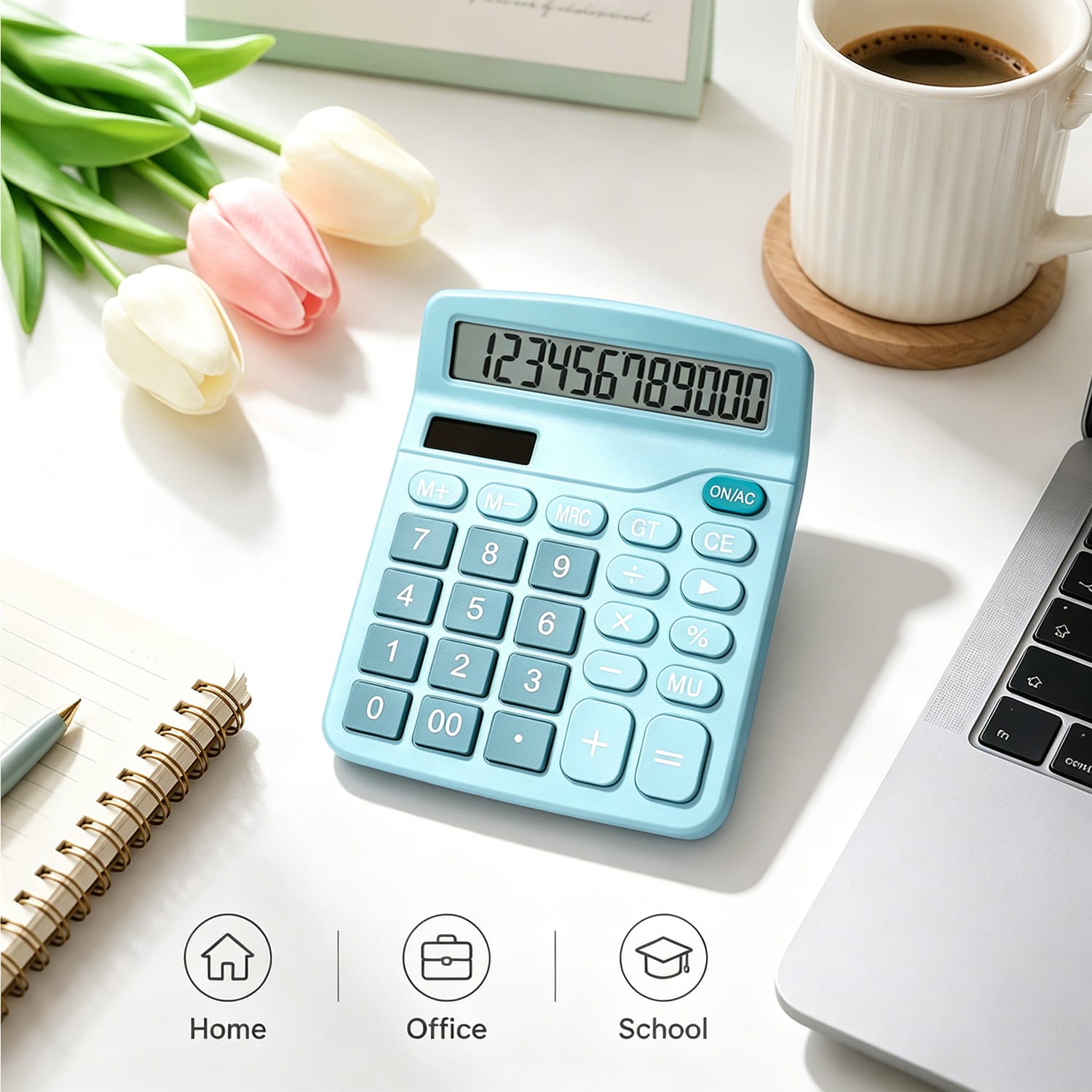 12-Digit Desktop Calculator - Dual Power Solar & Battery