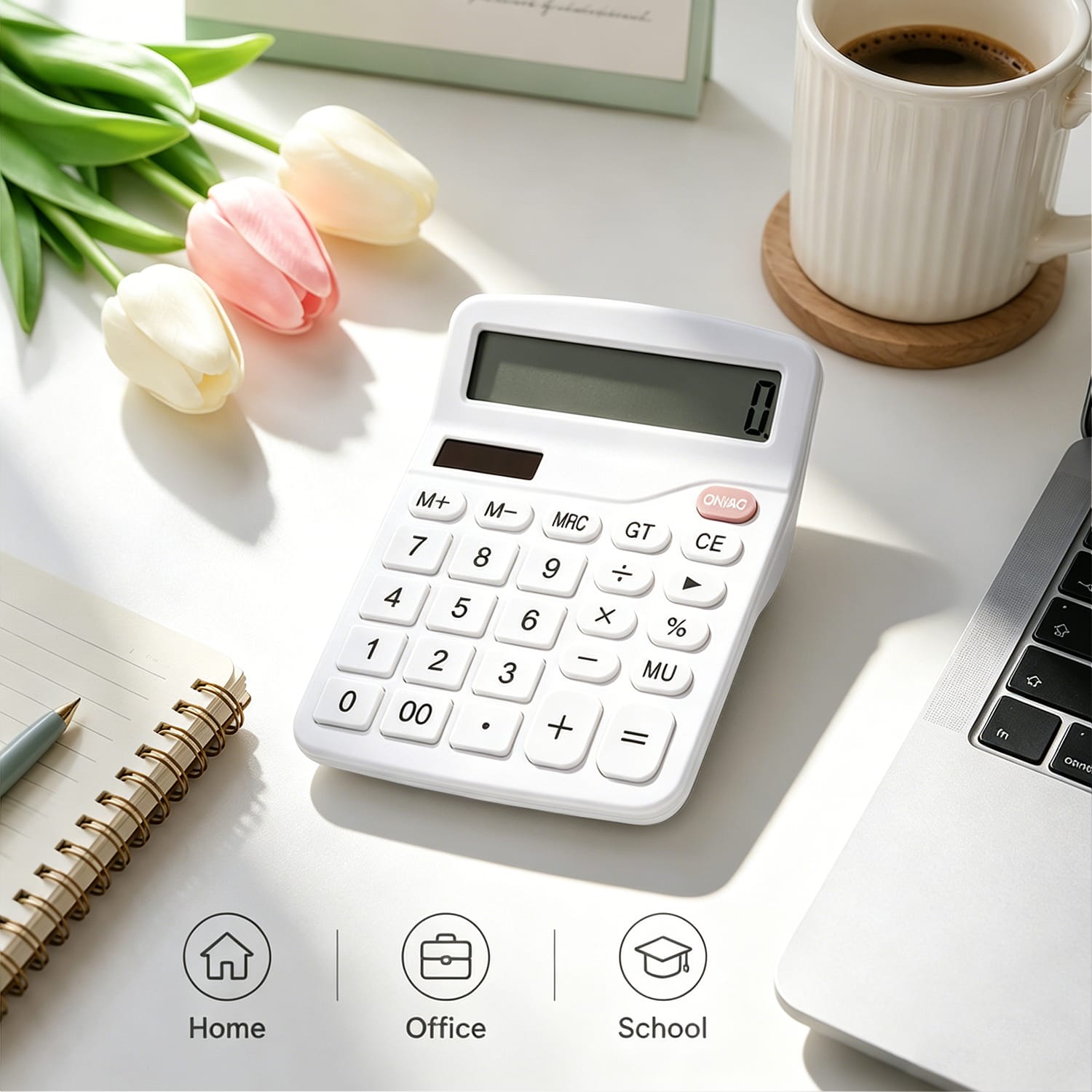 12-Digit Desktop Calculator - Dual Power Solar & Battery