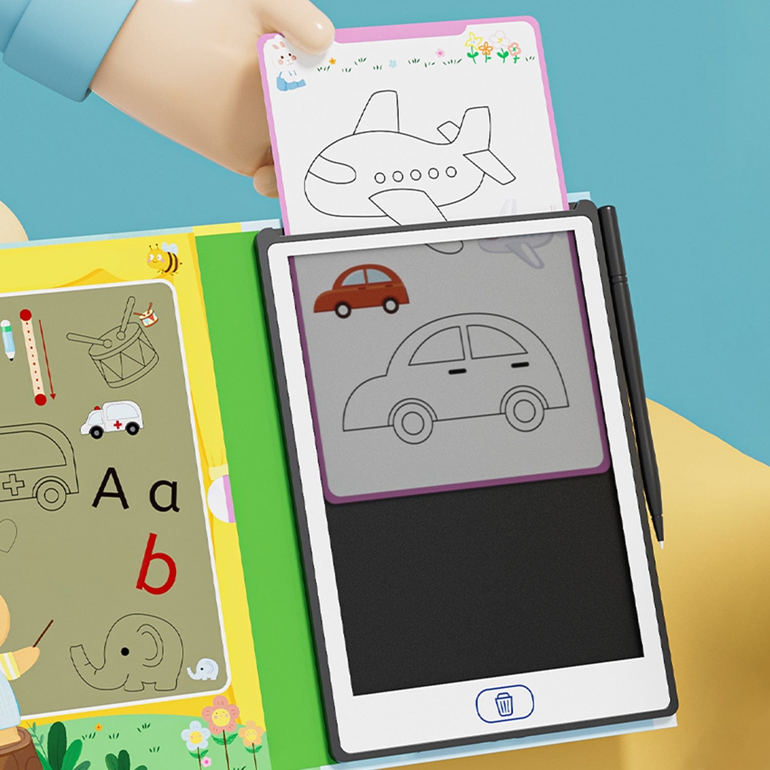LCD Learning Kids Tablet 8.5" - Letter & Animal Tracing, One-Touch Erase