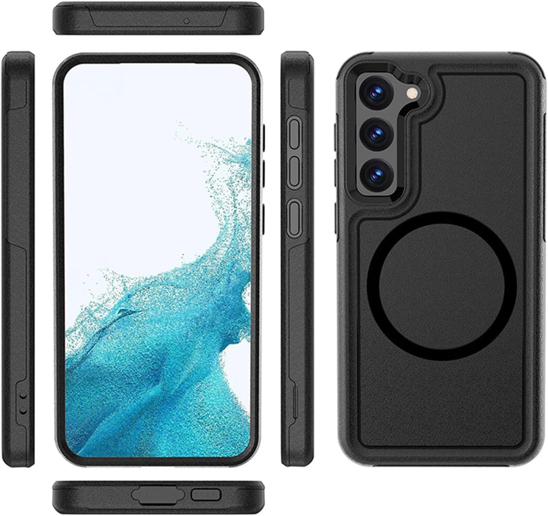 Samsung Galaxy S23 Protection Kit Bundle - Armor Series Hard Shell Case with Tempered Glass Screen and Camera Protector - Black