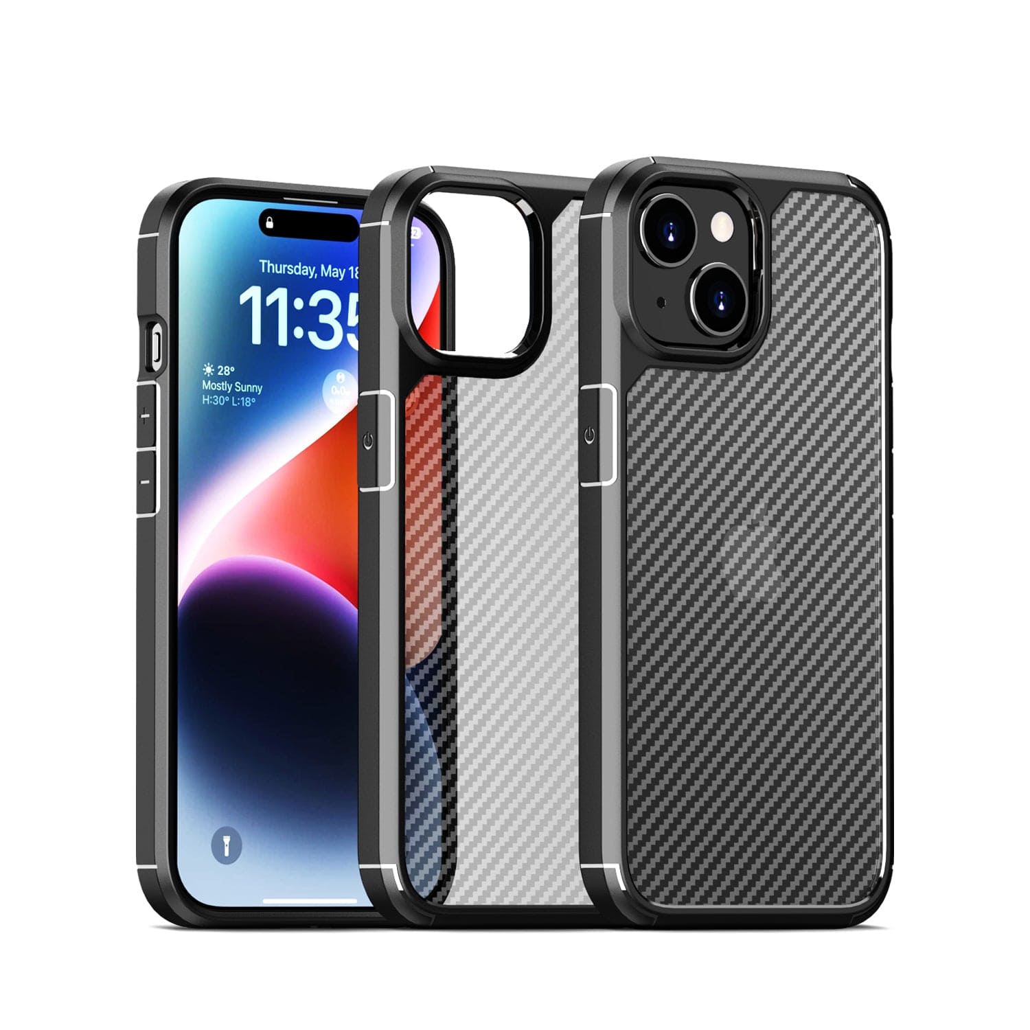 Venture Series Carbon-Fiber Style Case with Screen and Camera Protector - iPhone 15