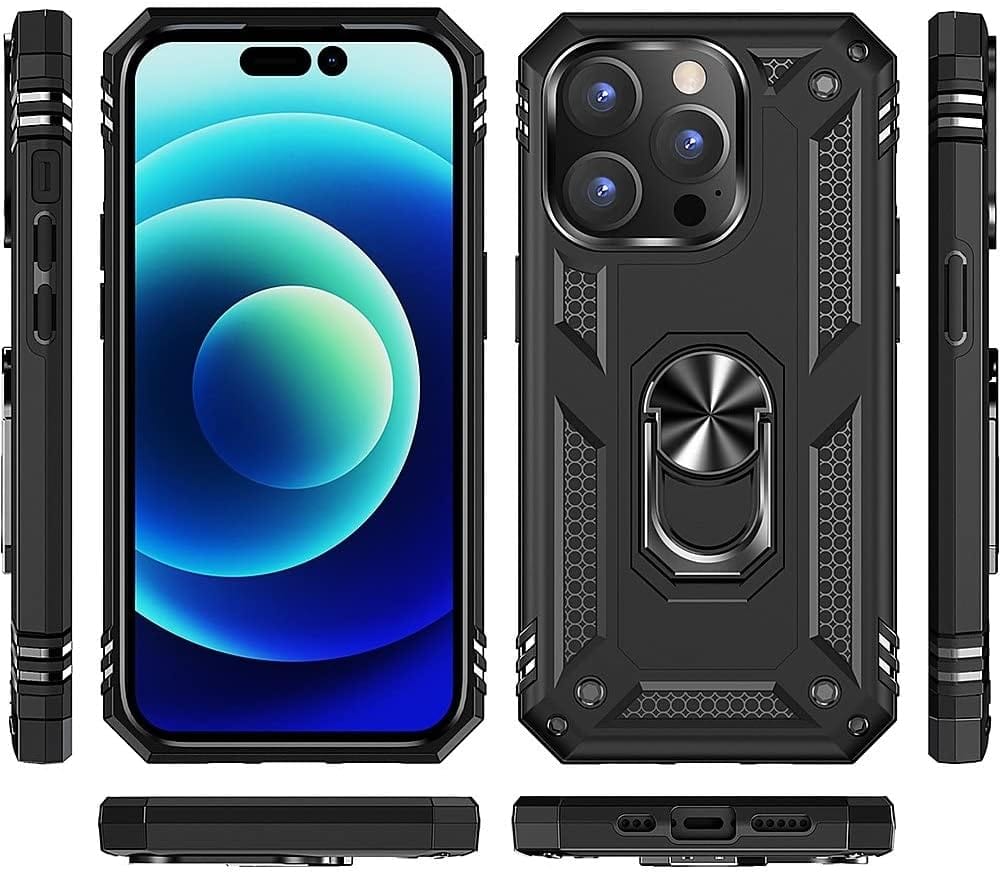 iPhone 14 Pro Max 6.7-inch Protection Kit Bundle - Military Kickstand Series Case with Tempered Glass Screen and Camera Protector - Black