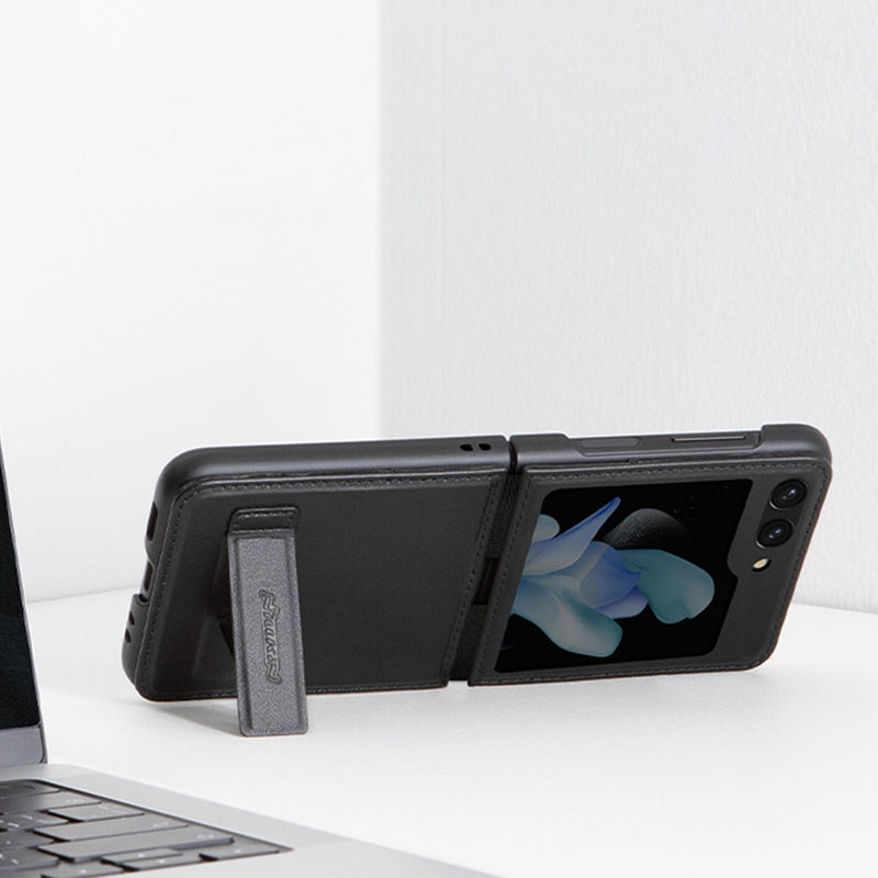 Leather Case with Kickstand for Samsung Galaxy Z Flip5 - Black