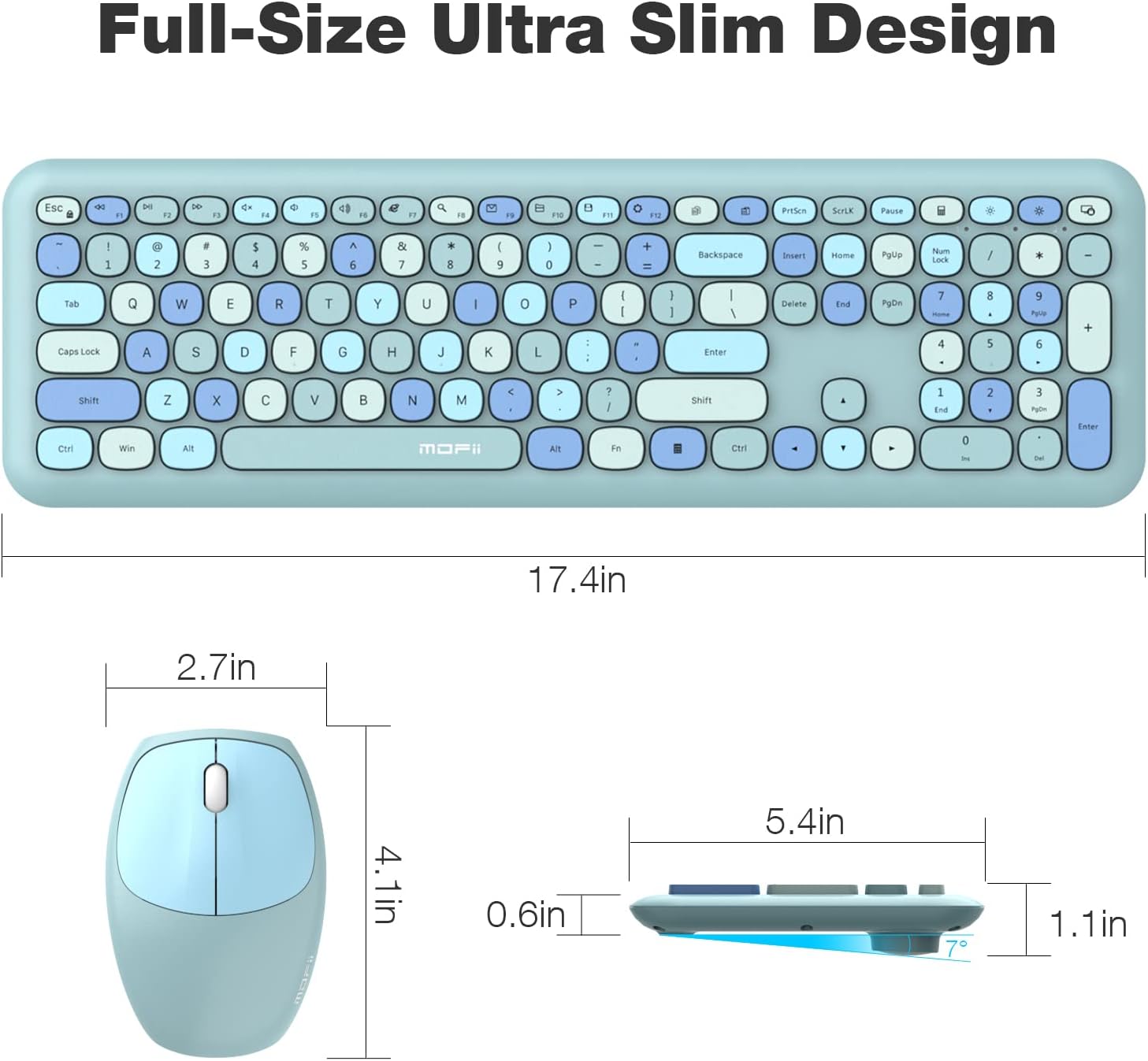 Wireless Keyboard and Mouse Combo with Aqua Flush Keys