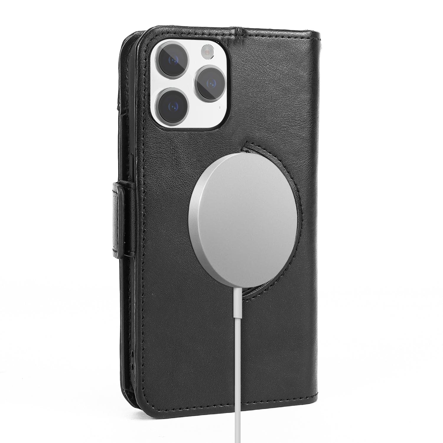 Genuine Leather Folio Wallet Case with Screen and Camera Protector - iPhone 15 Pro Max
