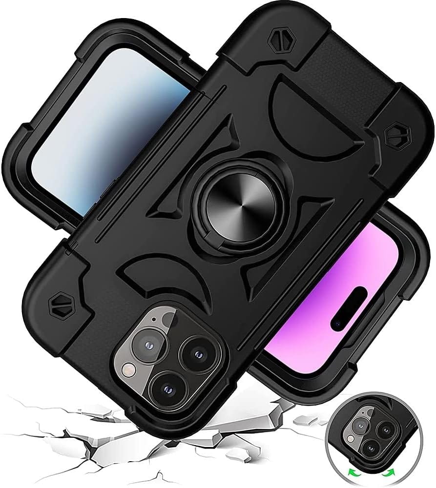 iPhone 14 Pro Max 6.7-inch Protection Kit Bundle - DualShock Series Case with Tempered Glass Screen and Camera Protector - Black