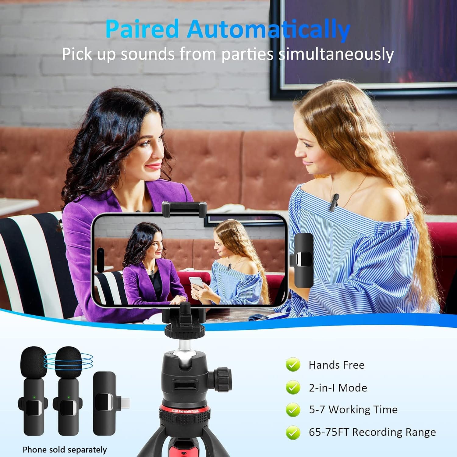 Portable Wireless Lavalier Microphone Set - Dual Clip-On Mics