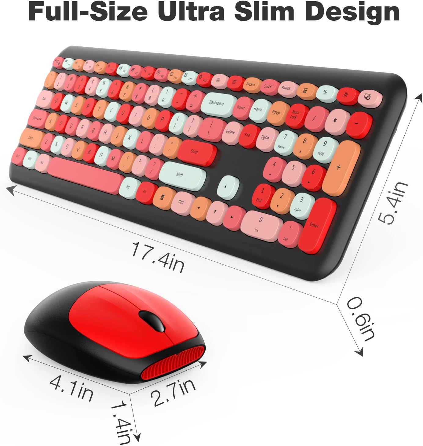 Wireless Keyboard and Mouse Combo with Black Red Flush Keys