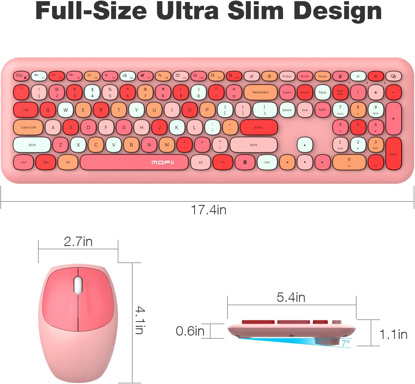 Wireless Keyboard and Mouse Combo with Lime Pink Keys