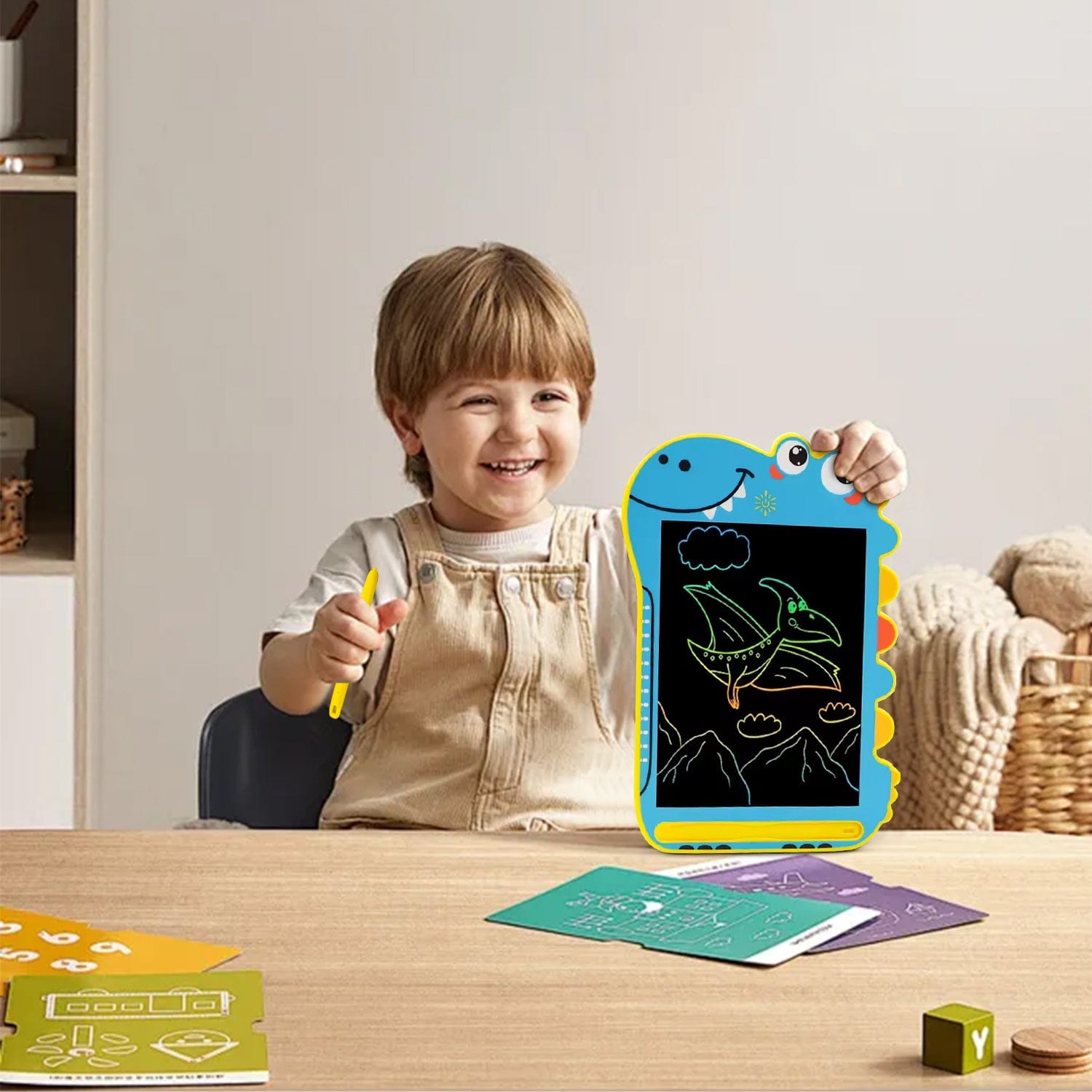LCD Writing Kids Tablet 8.5" - Dinosaur Color Display, One-Click Erase