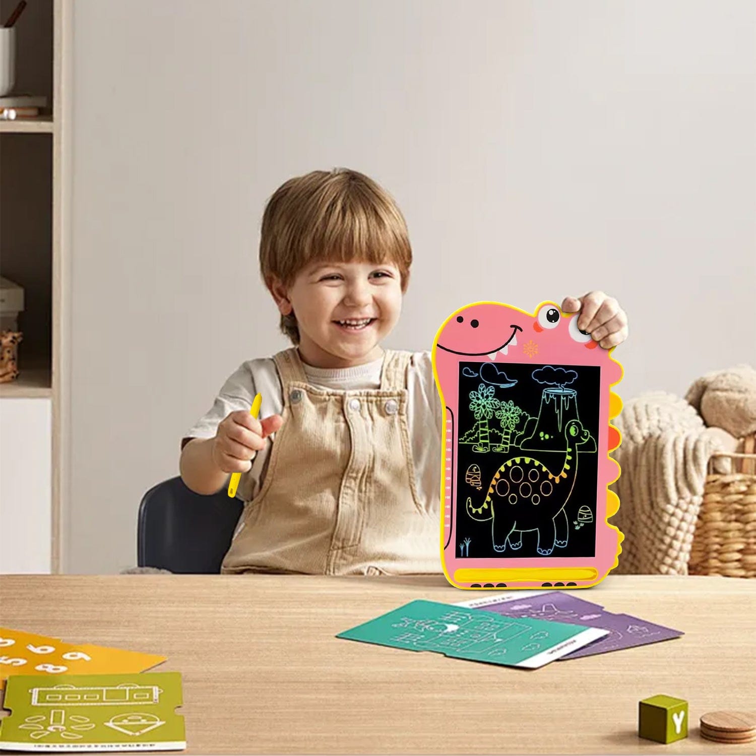 LCD Writing Kids Tablet 8.5" - Dinosaur Color Display, One-Click Erase