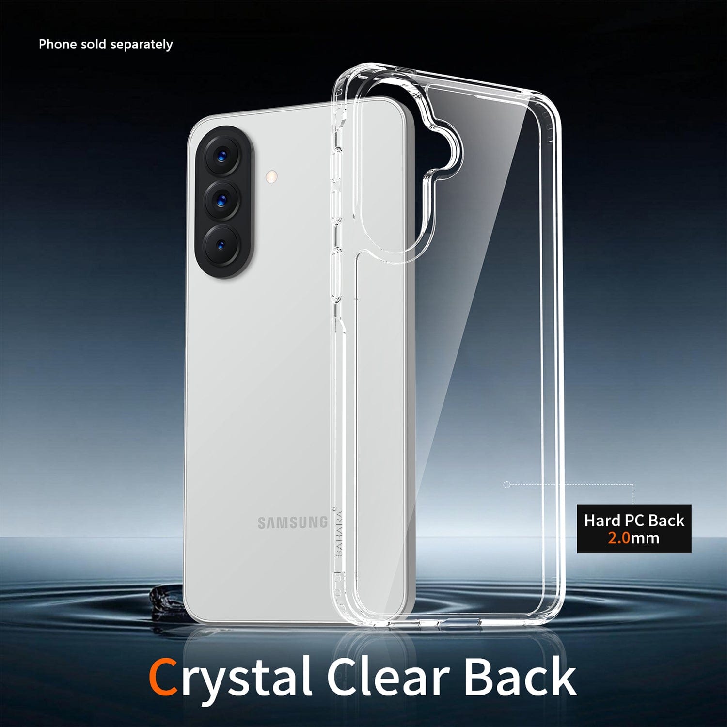 Samsung Galaxy A57 case with a clear back cover on a dark background