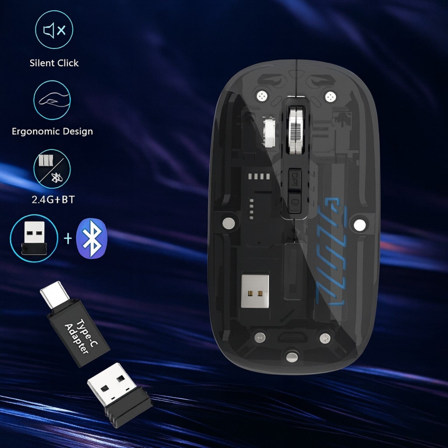 Wireless Mouse - Transparent Dual-Mode, Rechargeable Design | Glacier Series