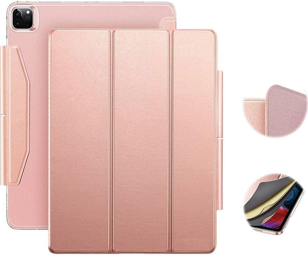 Apple iPad Pro 12.9" (4th,5th, and 6th Gen 2020-2022) Protection Kit Bundle - ESR Folio Case with Tempered Glass Screen (Rose Gold)