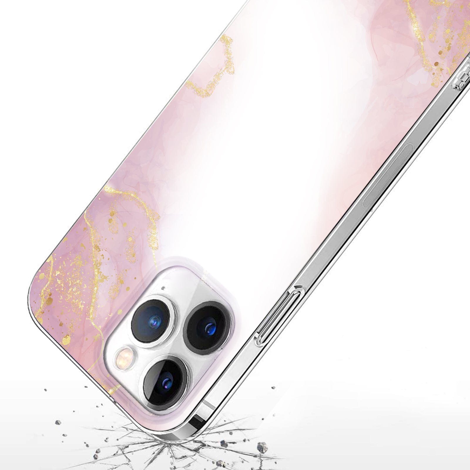 Protection Kit Bundle - Pink Marble Case with Tempered Glass Screen and Camera Protector for iPhone 15 Pro Max