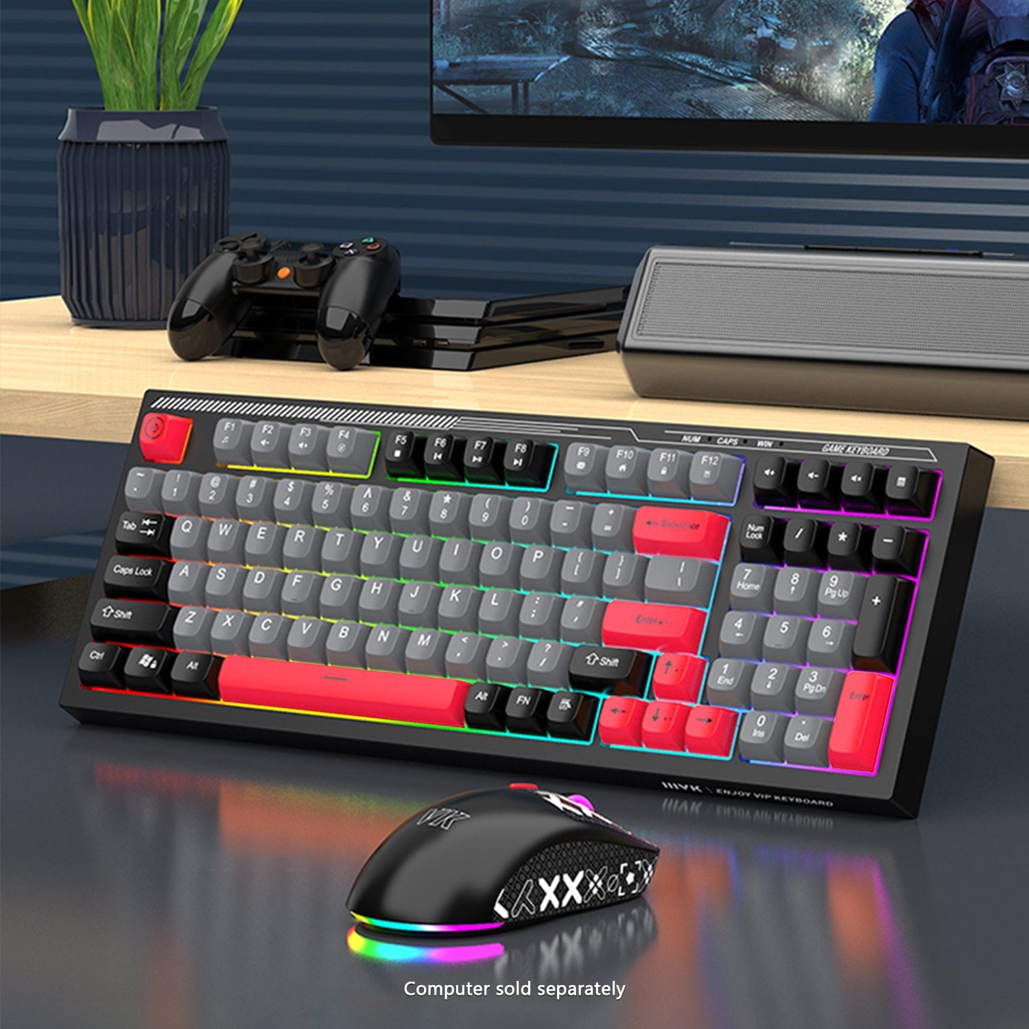 Wired Gaming Keyboard & Mouse Combo - 98 Keys, Anti-Ghosting Multi-Key, 7-RGB Backlights