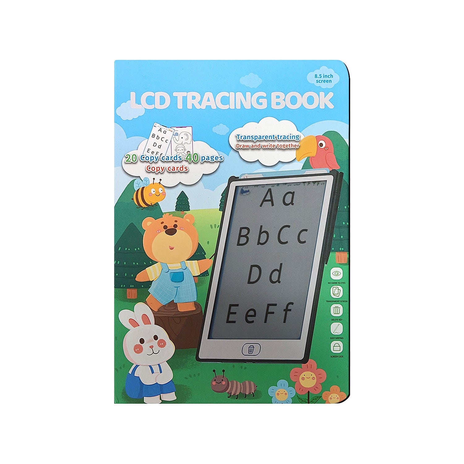 LCD Learning Kids Tablet 8.5" - Letter & Animal Tracing, One-Touch Erase