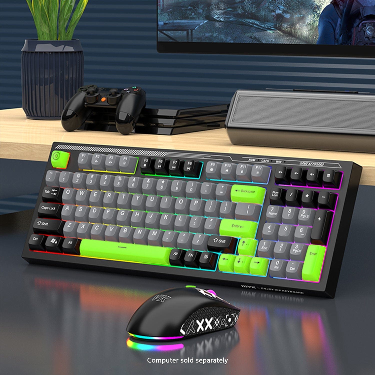 Wired Gaming Keyboard & Mouse Combo - 98 Keys, Anti-Ghosting Multi-Key, 7-RGB Backlights