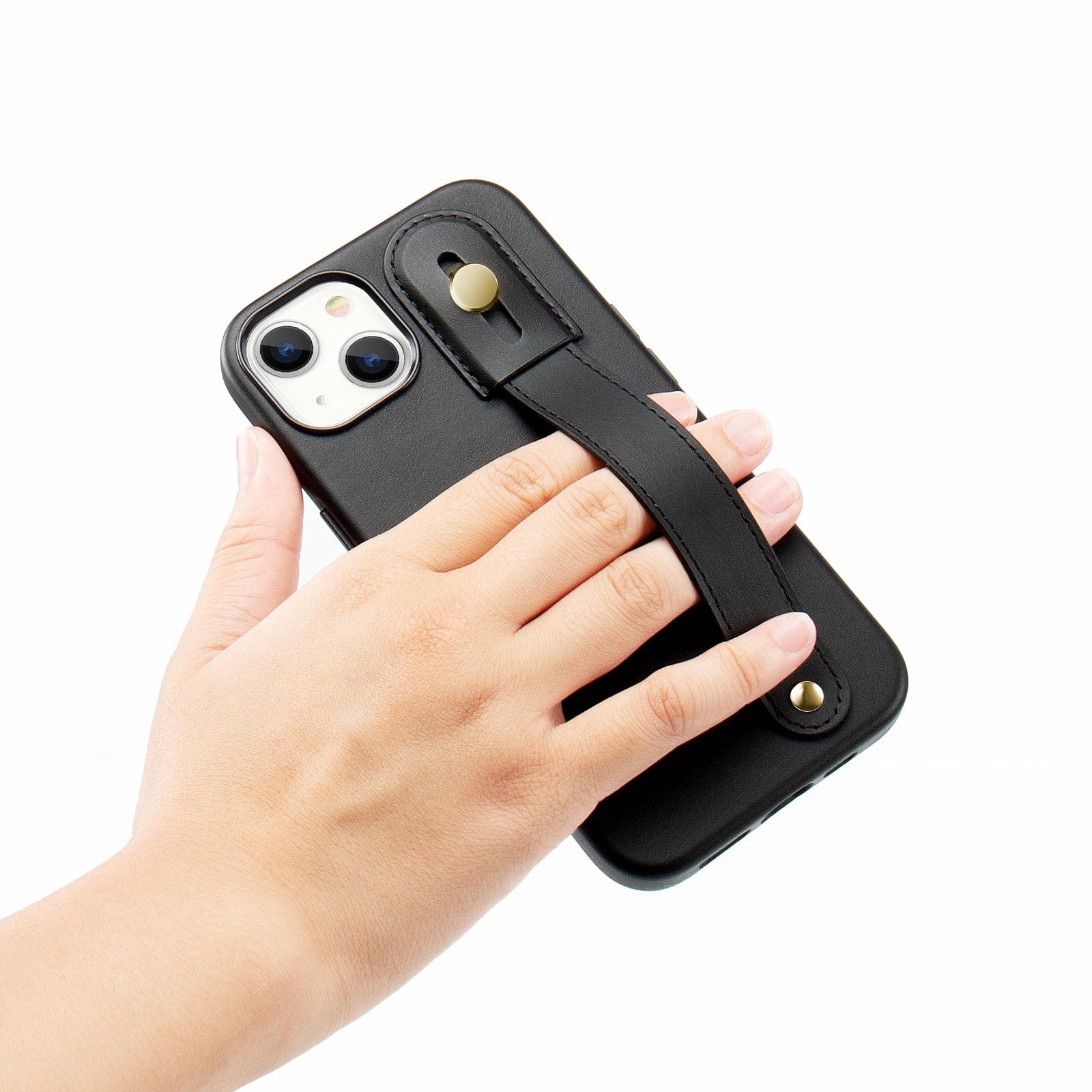 Genuine Leather FingerGrip Series Case For iPhone 15 Plus with MagSafe - Black