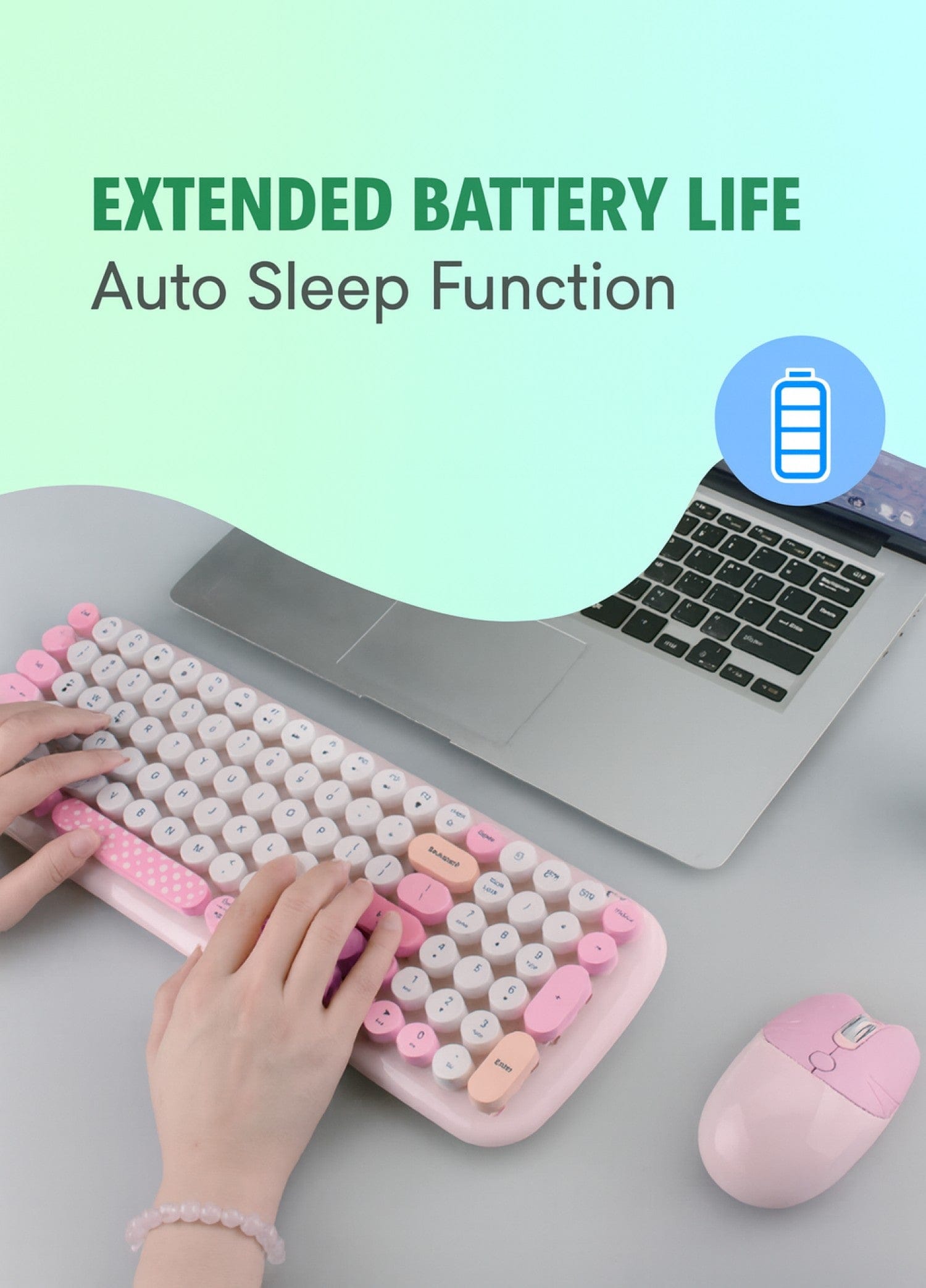 Wireless Keyboard & Mouse Combo - Soft Click, Colorful 100 Keys