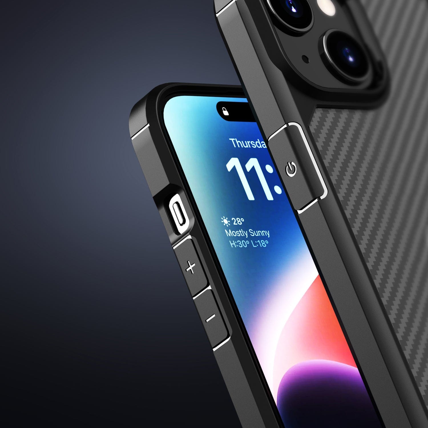 Venture Series Carbon-Fiber Style Anti-Slip Case with Screen and Camera Protector - iPhone 15 Plus