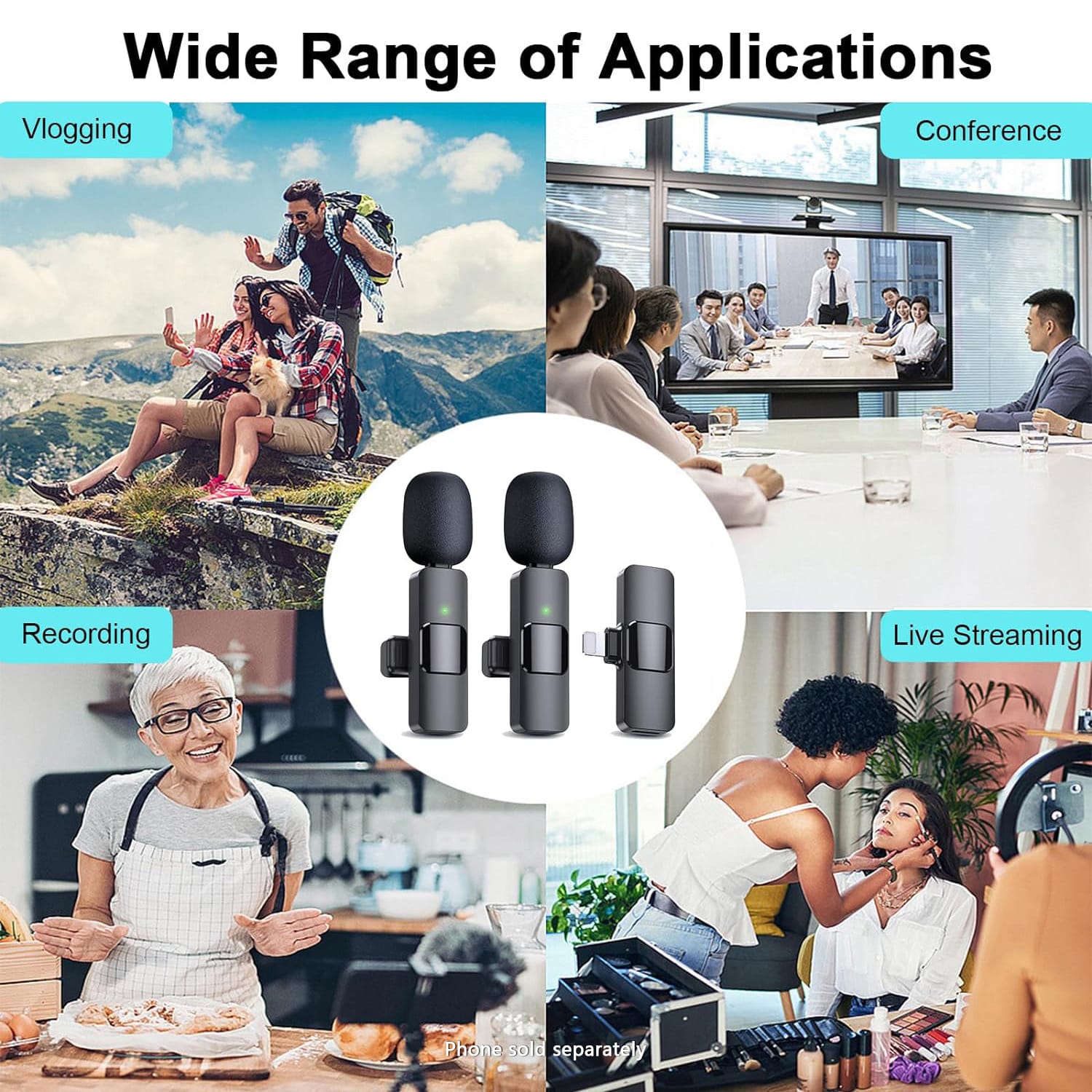 Dual Wireless Lavalier Microphone Set - 2 Clip-On Mics with Noise Reduction