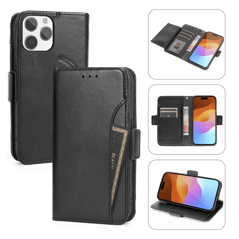 Genuine Leather Folio Wallet Case with MagSafe for Apple iPhone 15 Pro Max - Black | SaharaCase