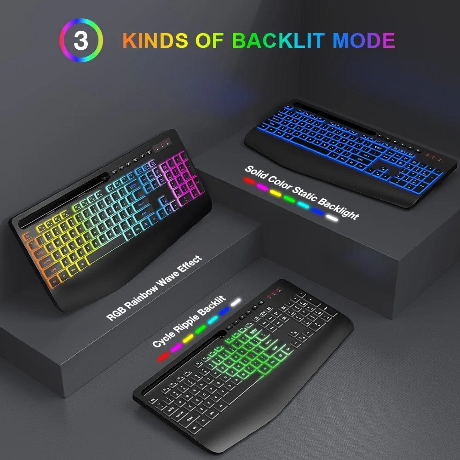 Rechargeable Silent Wireless Keyboard & Mouse Combo - 106 Keys Ergonomic, RGB Backlight, Phone Holder