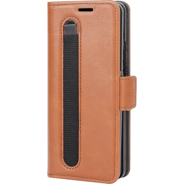 Genuine Leather Folio Wallet Case for Samsung Galaxy Z Fold5 - Brown