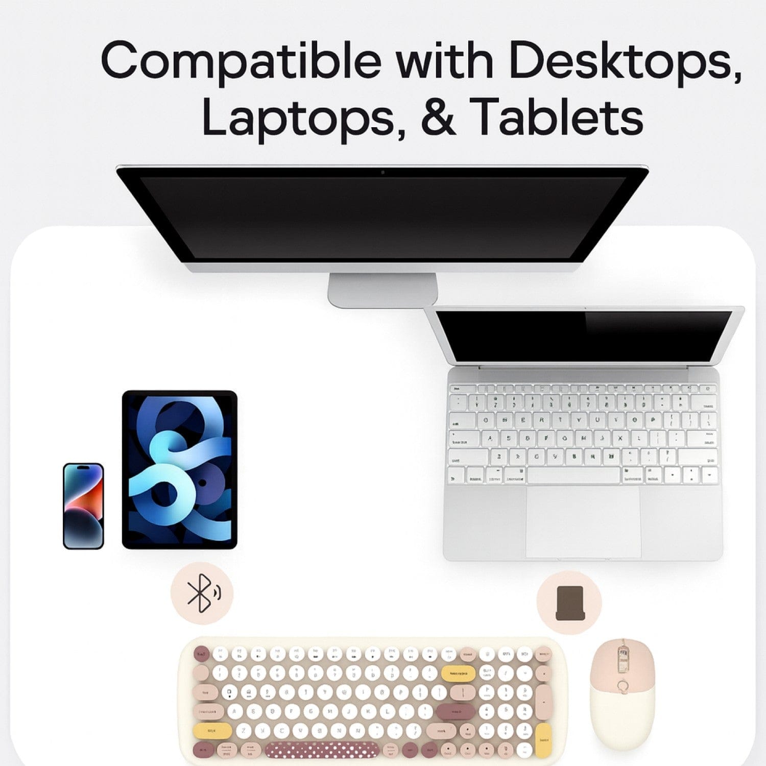 Wireless Keyboard & Mouse Combo - Soft Click, Colorful 100 Keys