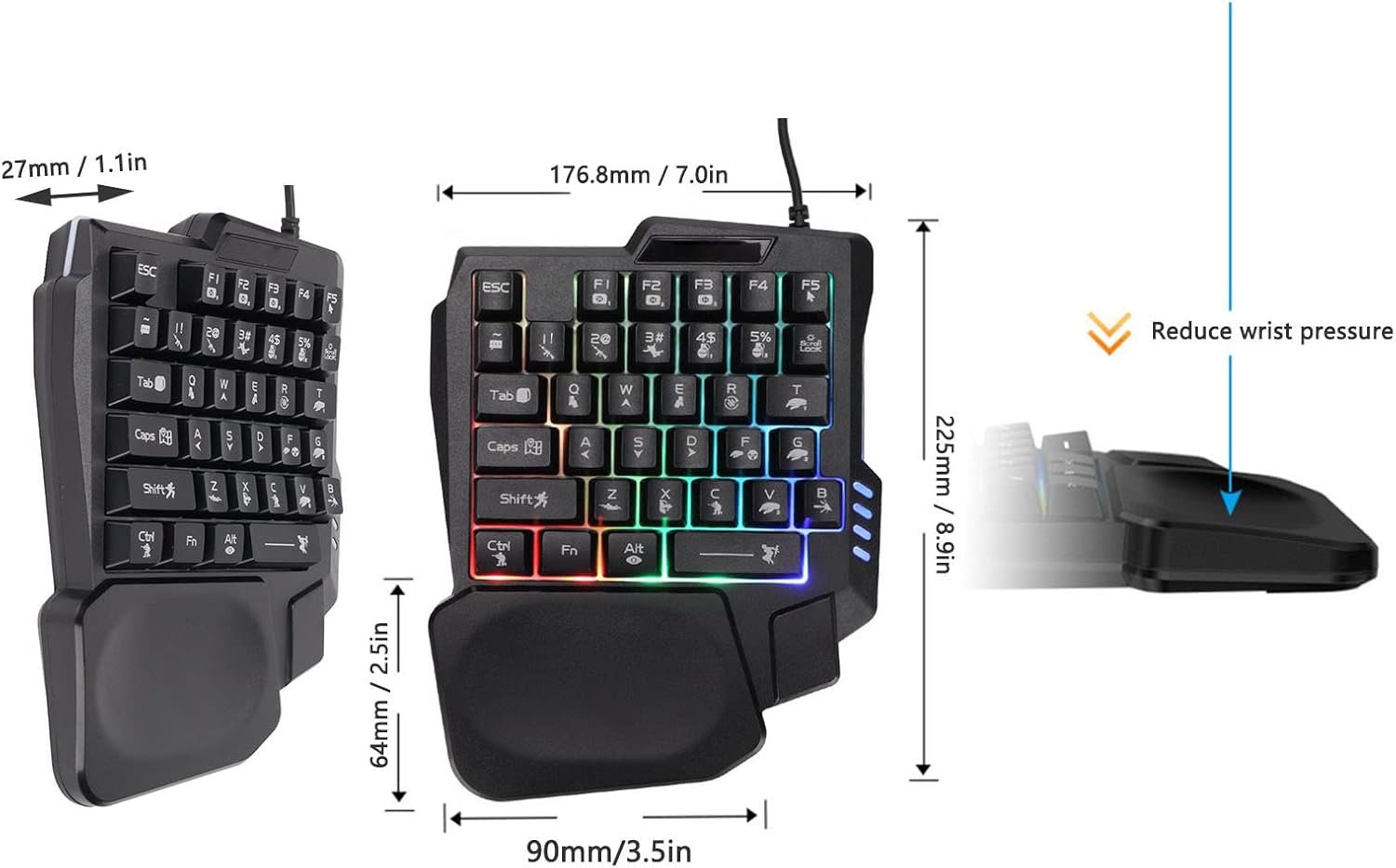 Ergonomic Wired Gaming Keyboard - LED Rainbow Backlight, 35-Key | Ultima Series