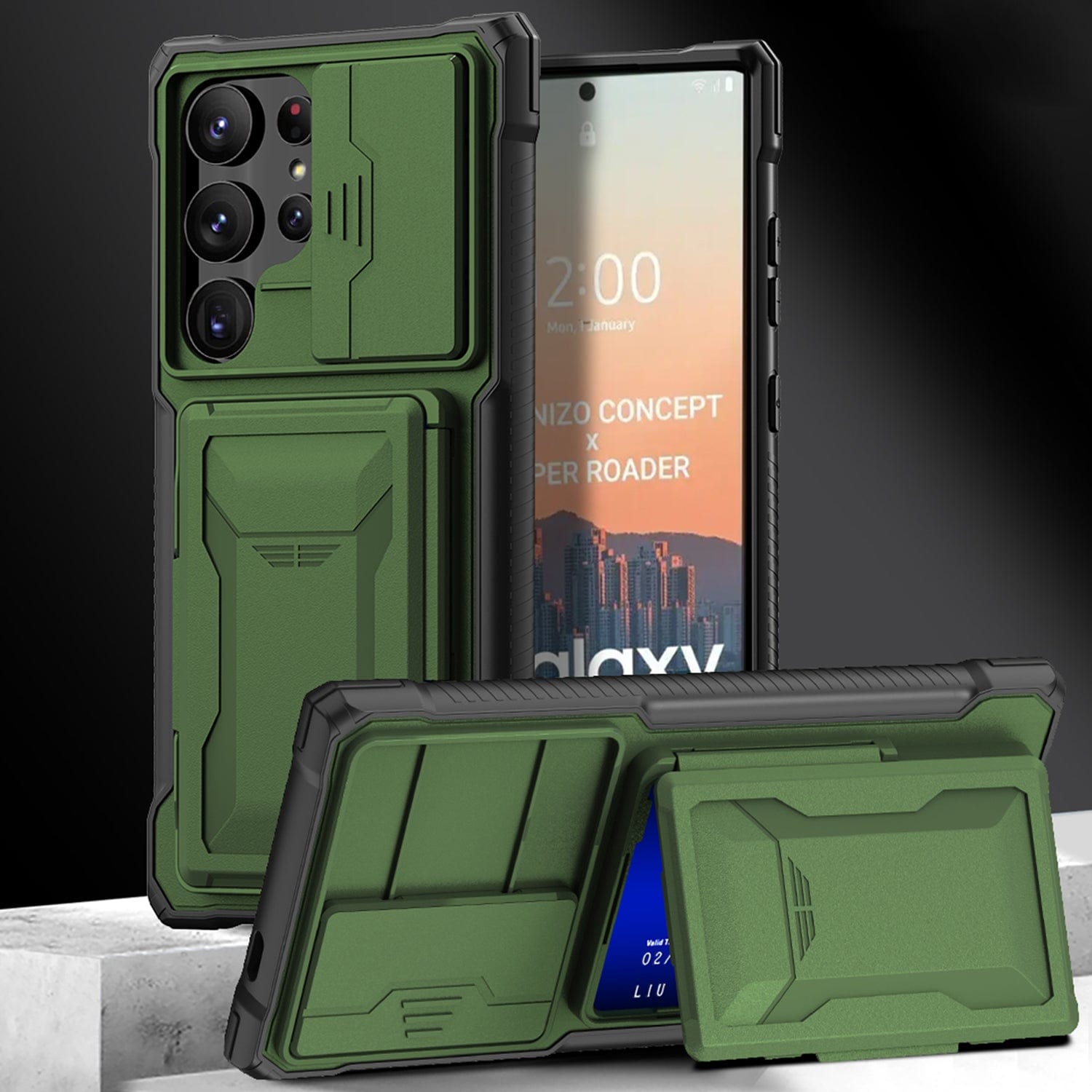 Raider Series Heavy-Duty Card-Slot Case with Screen and Camera Protector - Samsung Galaxy S24 Ultra