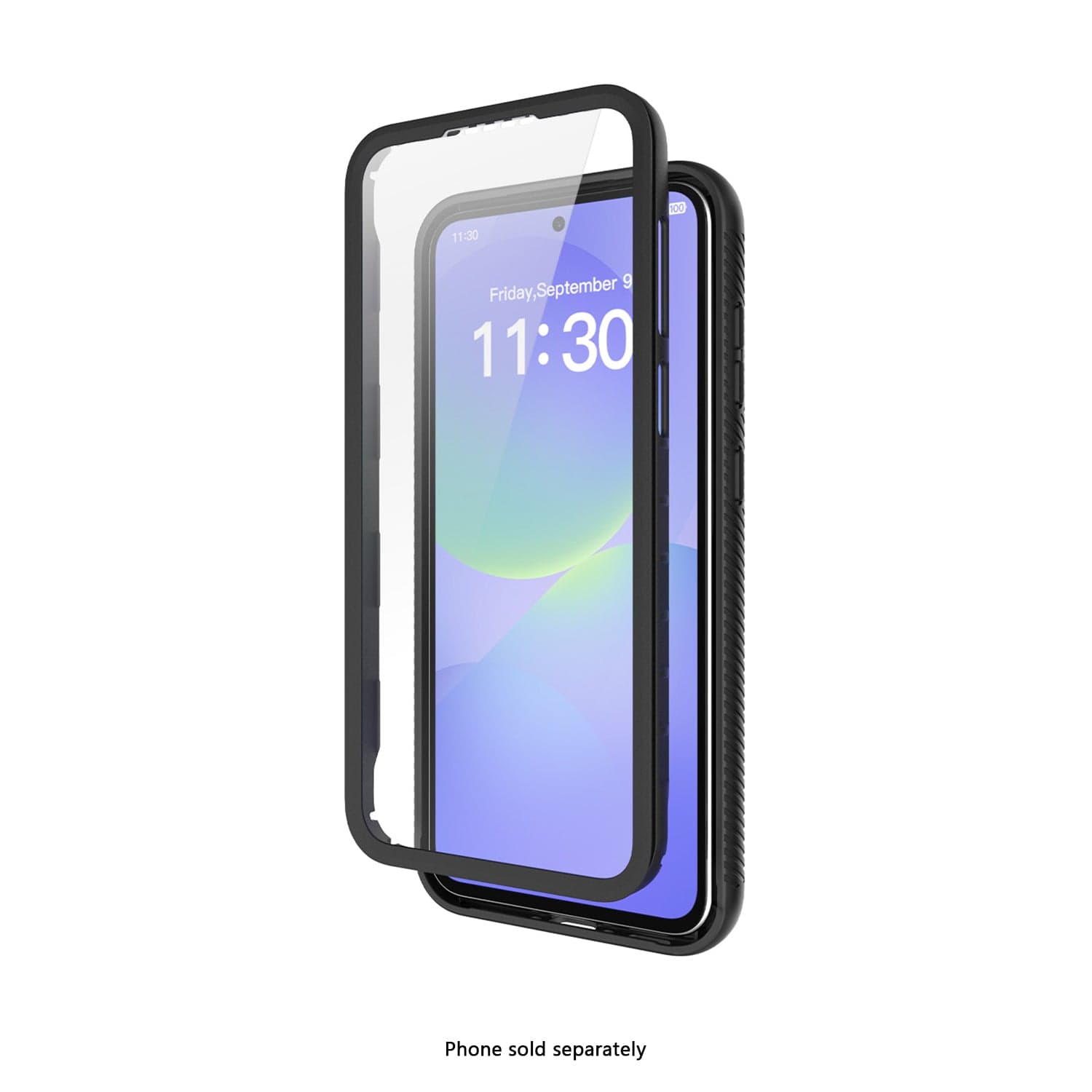 Phone case with screen protector on a white background