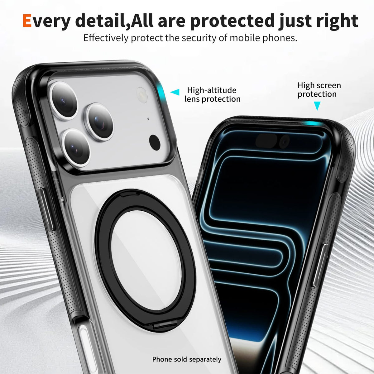 SAHARA Clear MagSafe case with 360° ring stand for iPhone 18 Pro in Black – alternate view