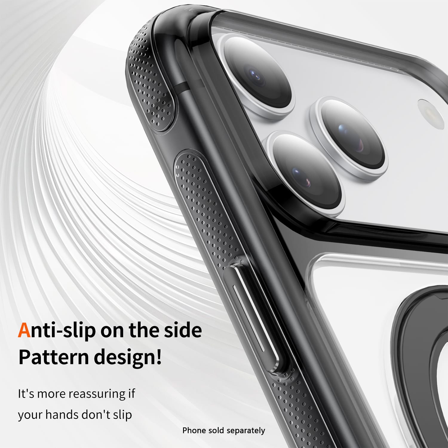 Clear MagSafe shockproof case with 360° ring stand for iPhone 18 Pro in Black, product view 4