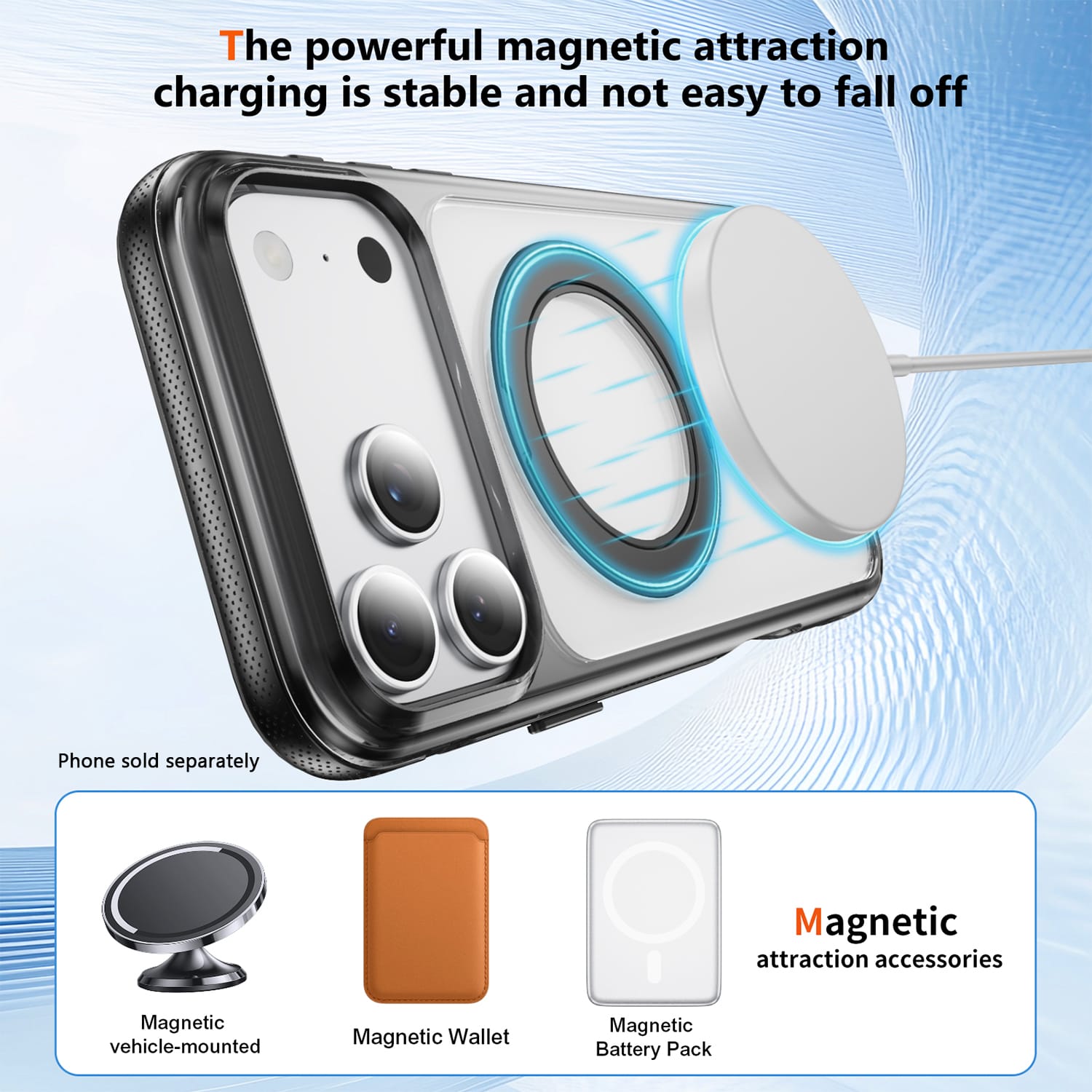 Clear MagSafe shockproof case with 360° ring stand for iPhone 18 Pro in Black, product view 5