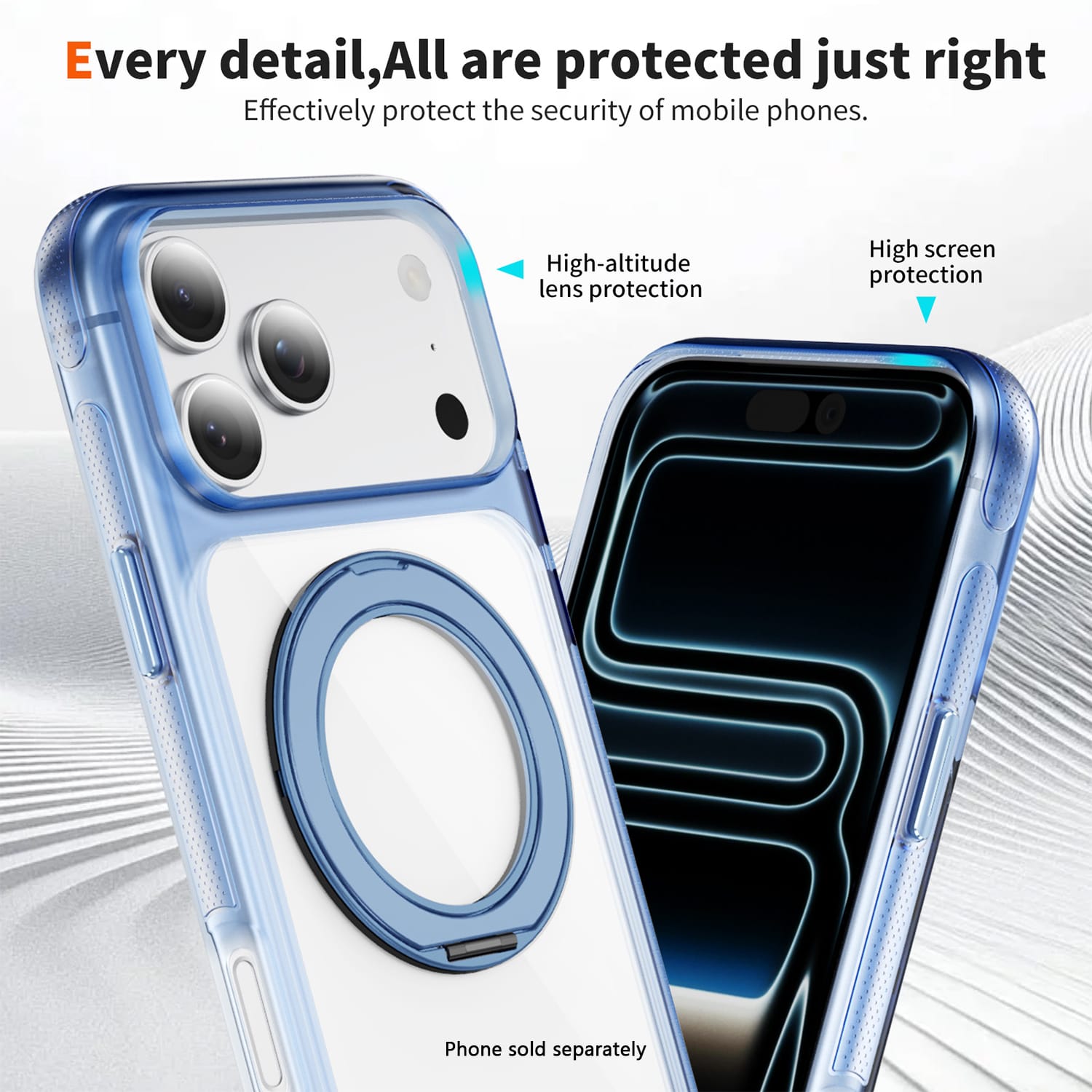 SAHARA Clear MagSafe case with 360° ring stand for iPhone 18 Pro in Light Blue – alternate view