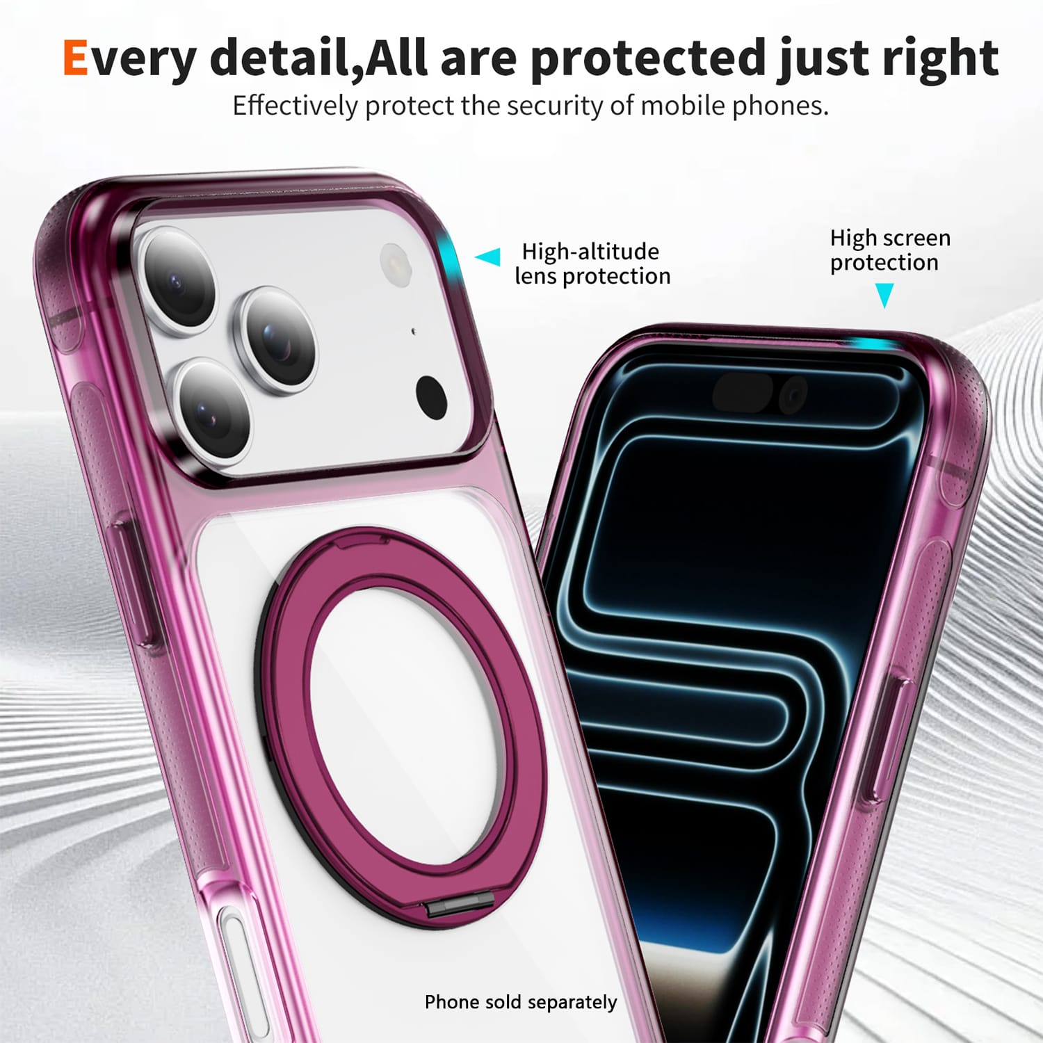 SAHARA Clear MagSafe case with 360° ring stand for iPhone 18 Pro in Dark Cherry – alternate view