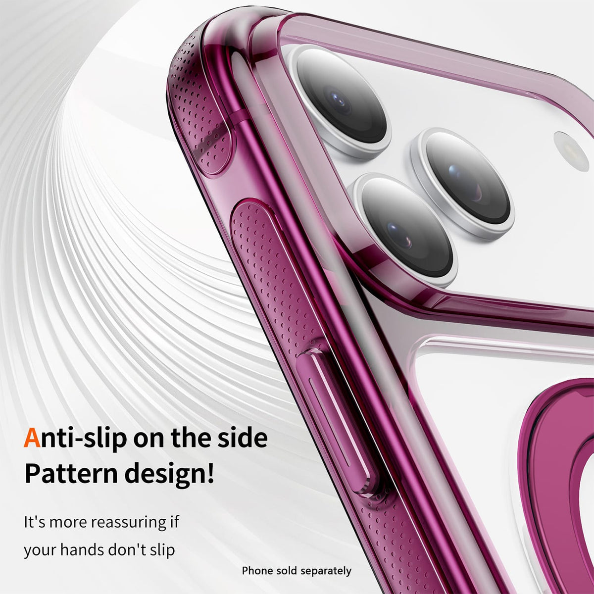 Clear MagSafe shockproof case with 360° ring stand for iPhone 18 Pro in Dark Cherry, product view 4