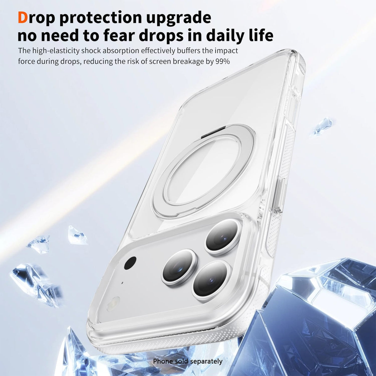 Clear MagSafe shockproof case with 360° ring stand for iPhone 18 Pro in White, product view 3