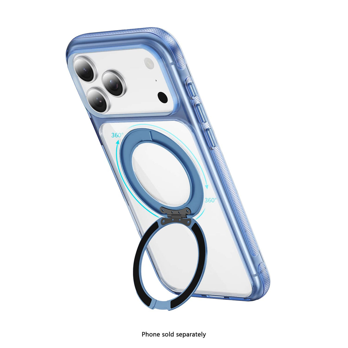 SAHARA Clear MagSafe case with 360° ring stand for iPhone 18 Pro Max in Light Blue – alternate view