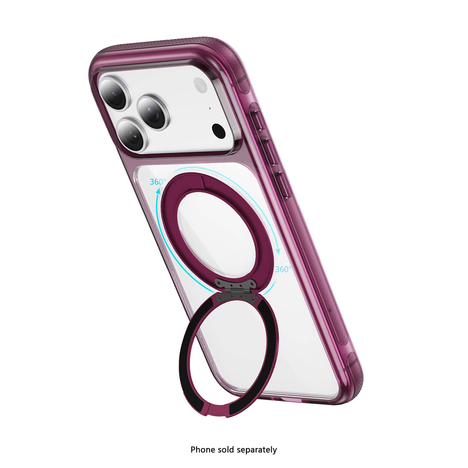 SAHARA Clear MagSafe case with 360° ring stand for iPhone 18 Pro Max in Dark Cherry – alternate view