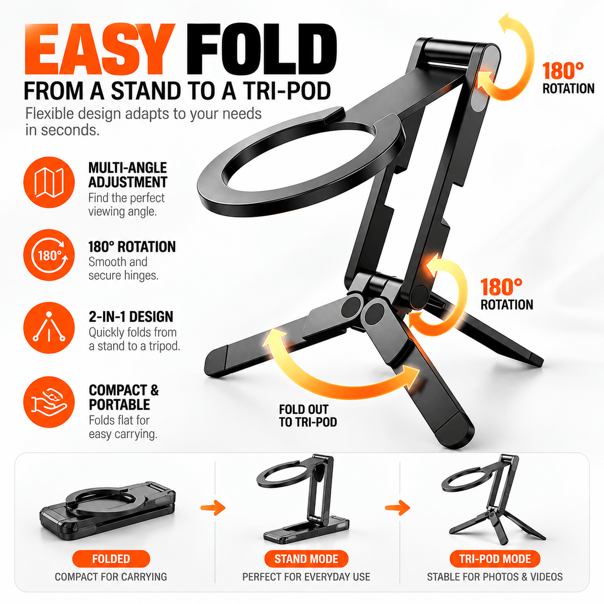 MagSafe compatible foldable tripod and stand for iPhones, lifestyle view 1