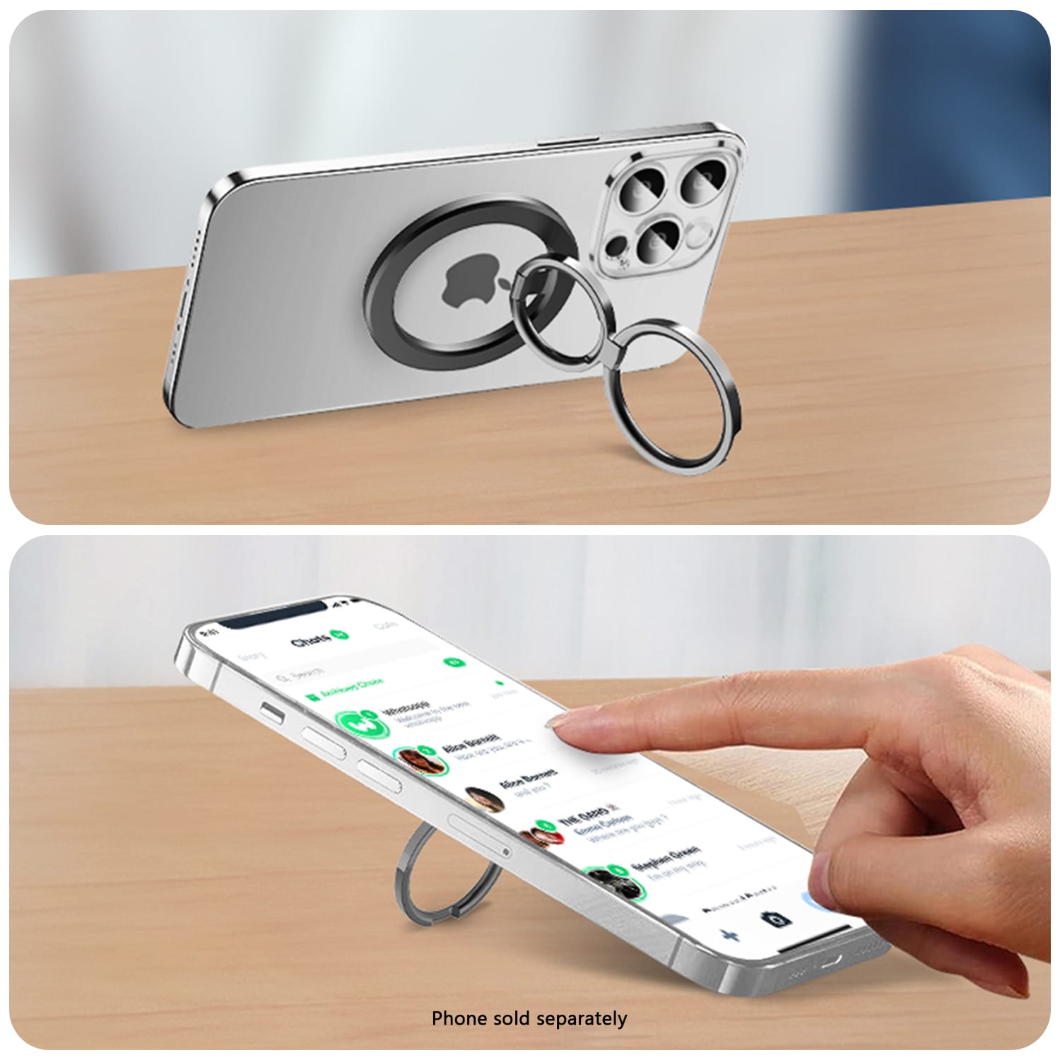 Double-sided magnetic ring grip and kickstand, product view 6
