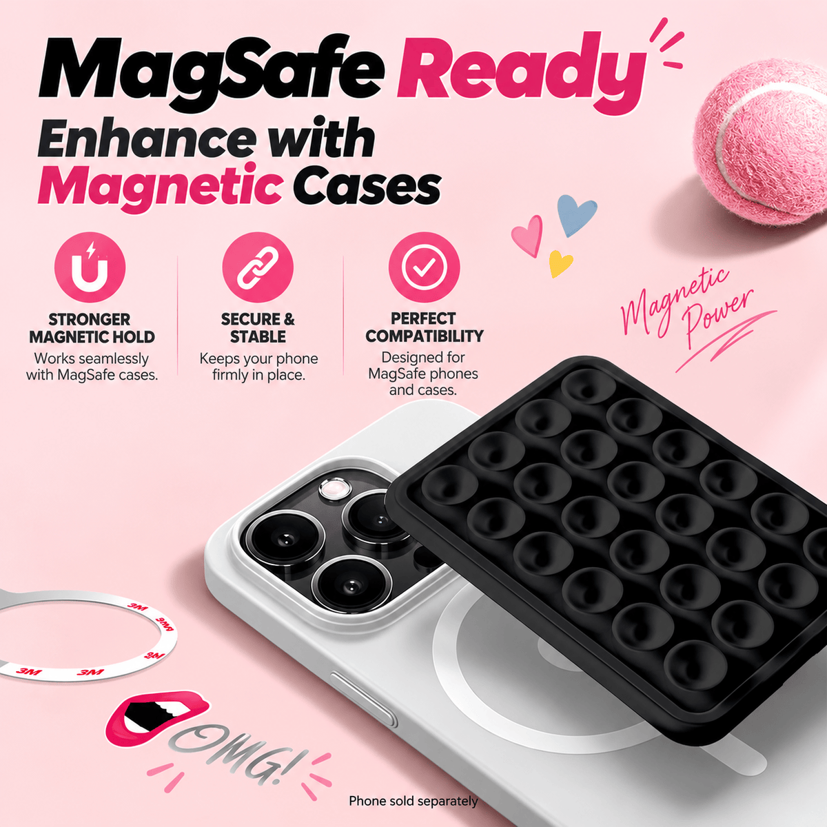 Black MagSafe suction cup phone mount