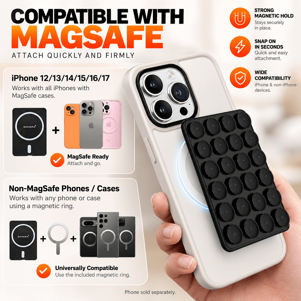 Black MagSafe suction cup phone mount