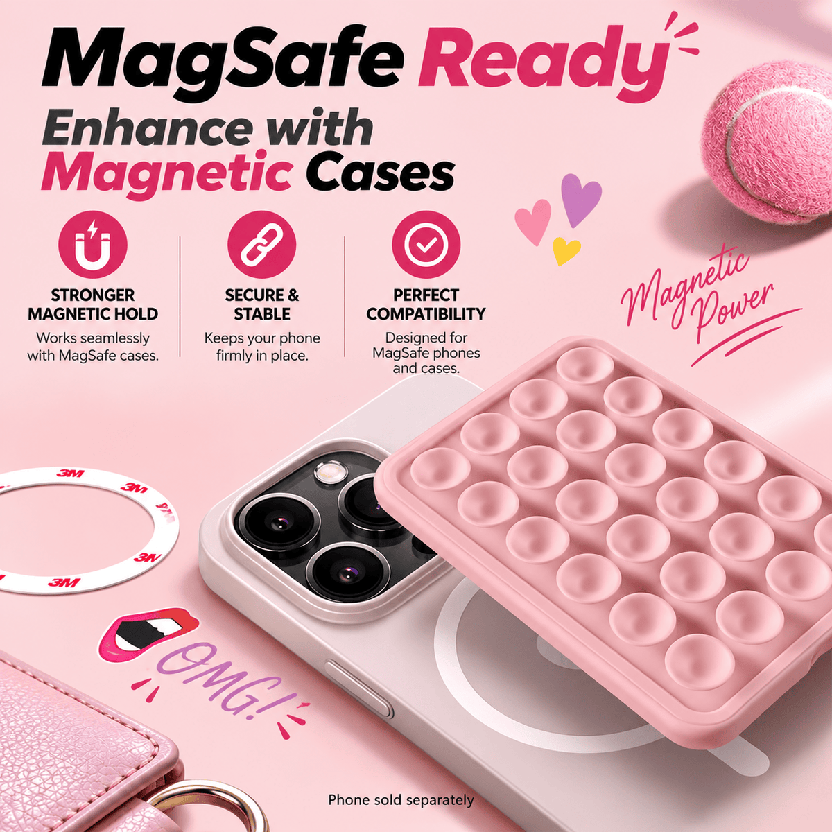 Pink MagSafe suction cup phone mount