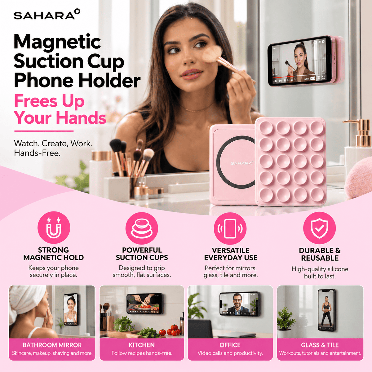 Pink MagSafe suction cup phone mount