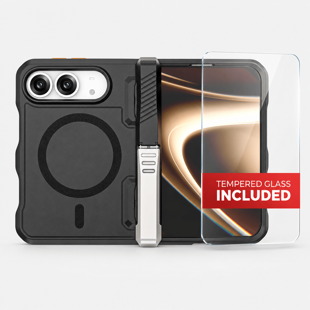 iPhone Duo Rugged MagSafe Case – Kickstand, Hinge Protection & Tempered Glass - Black image 5
