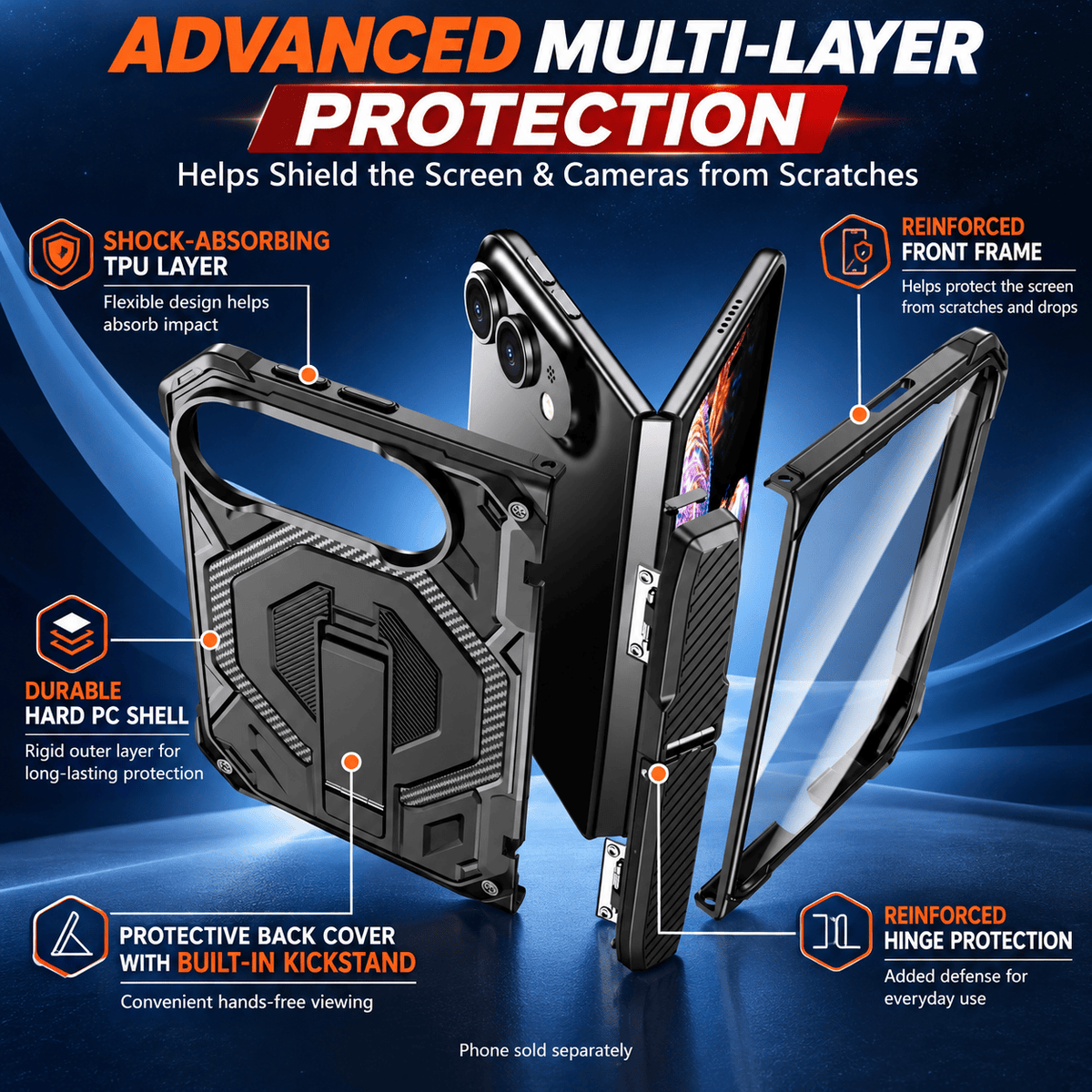 iPhone Duo Case with Screen Protector - Rugged Kickstand & Hinge Protection | Raider Series